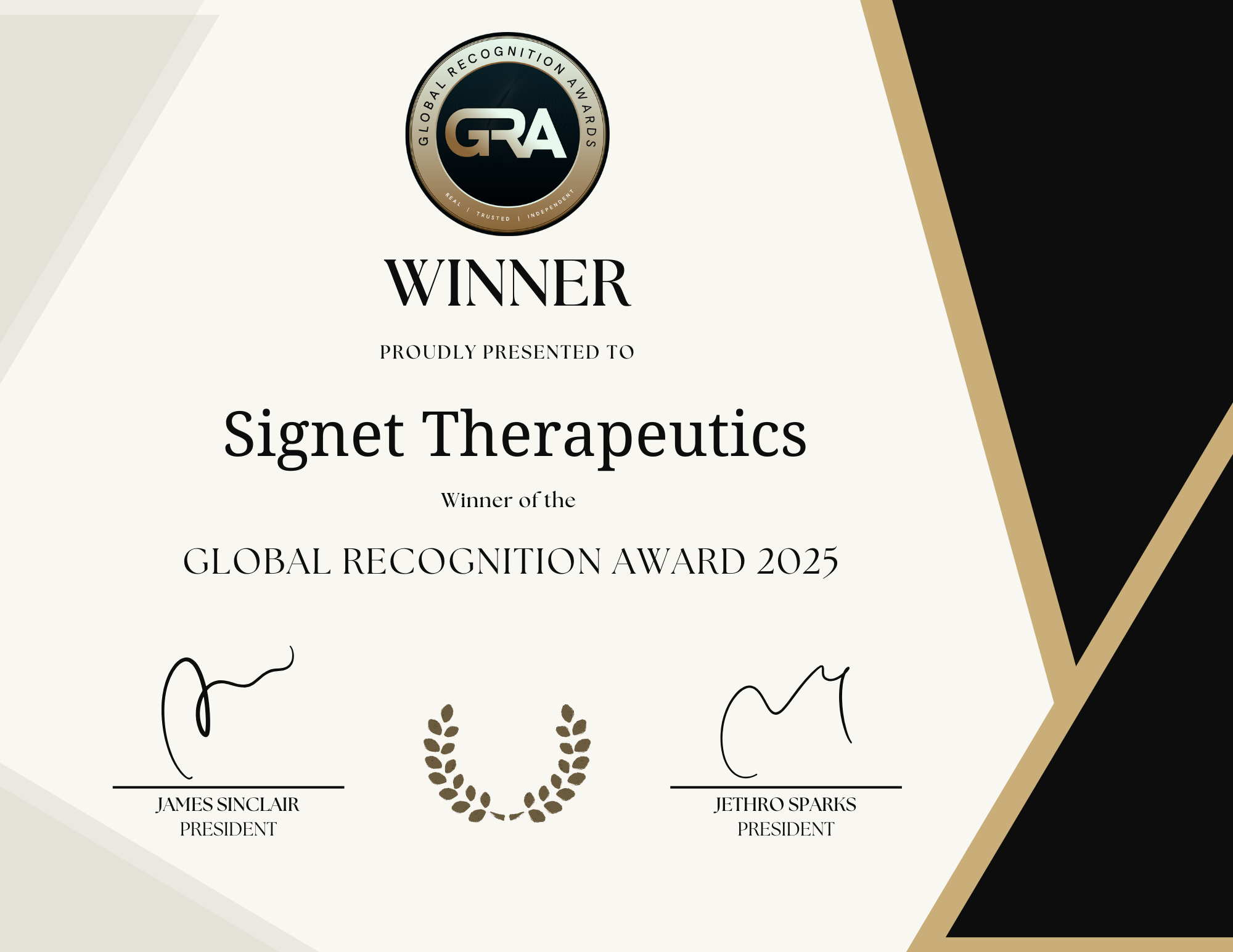 希格生科荣获2025年度全球创新大奖（Global Recognition Award）